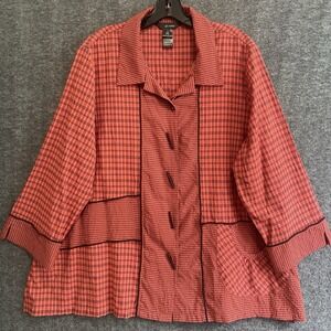 Ali Miles Top Womens 1X Coral Artsy‎ Button Tunic Pocket Art To Wear Lagenlook